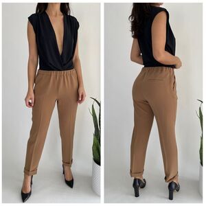 Alberto Biani brown stretch fabric press crease trousers